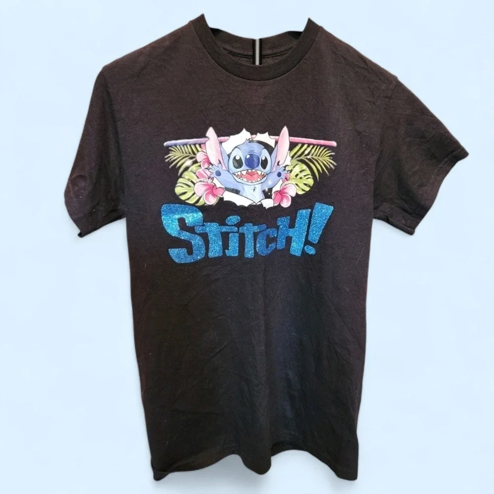 STITCH‎ Kids Tshirt Black Sparkly Graphic Glitter Estimated Kids Medium (6-8)
